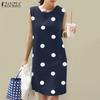 Polka Dot Print Summer O-neck Sleeveless Casual Tank Dress