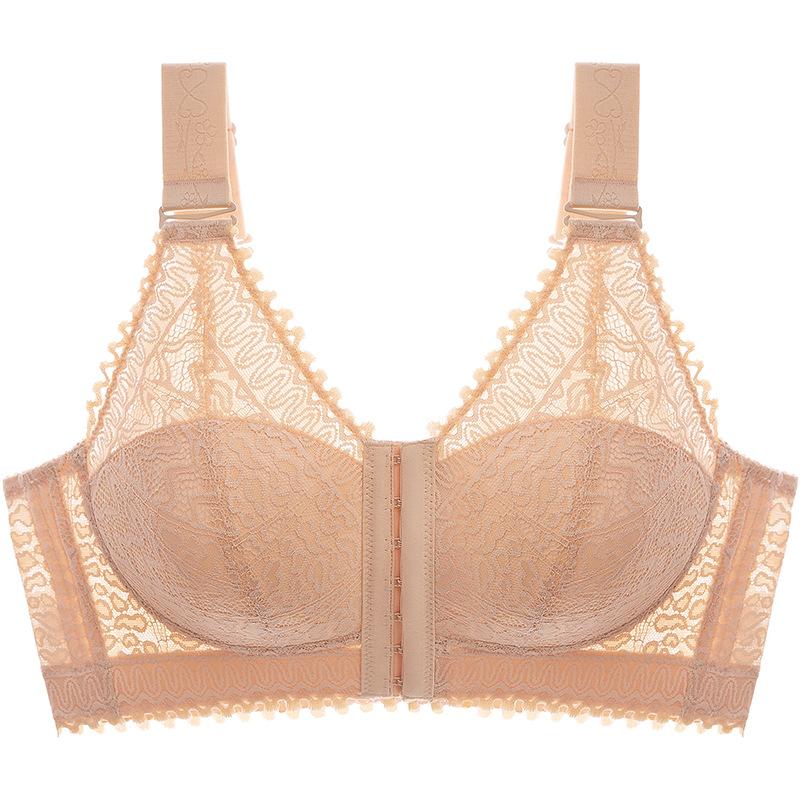 Нижнее белье с пуговицами спереди, красивое сзади, тонкий, со сборками, антипровисающий, регулируемый бюстгальтер для женщин больших размеров, без стальных колец