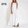 Summer Cotton Linen Maxi Dress for Women Spaghetti Strap Sleeveless Long Dress Casual Flowy Split Beach Sundress