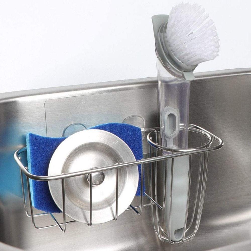 Stainless Steel Sink Hanging Basket Smooth Edges Rustproof Sponge Storage Basket Wall Mounted Rounded Corners Sink Organizer