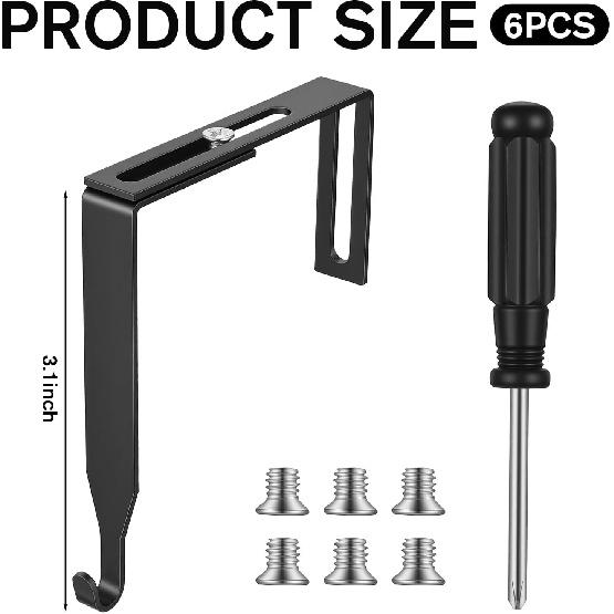 Adjustable Cubicle Hooks, 6 PCS Metal Universal Cubicle Hangers Black Door Mirror/Partition Hanger Cubicles Wall Hooks with Cross Screwdriver