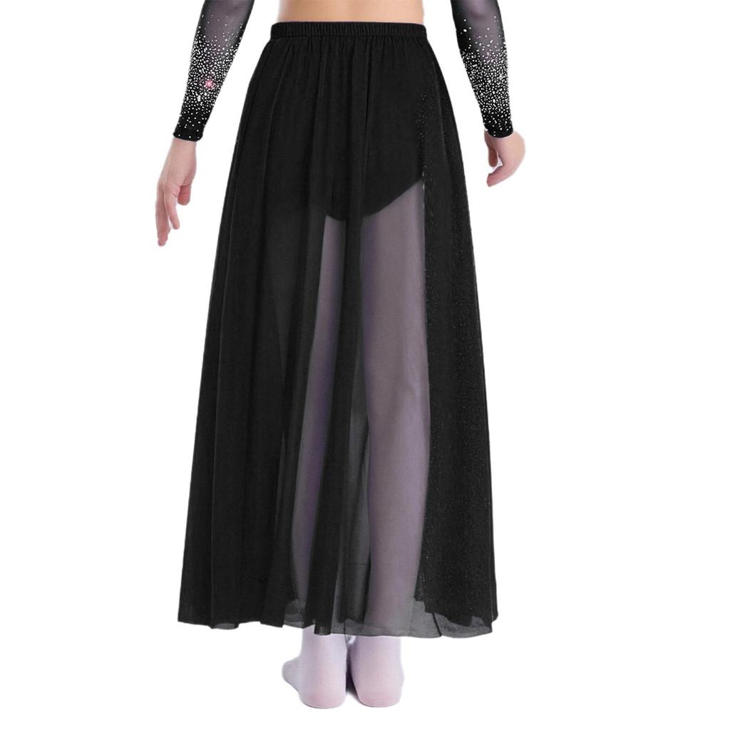 Complete Stage Look Skirt for Girls: Sparkling Rhinestone Accent on Flowy Sheer Mesh, Includes Secure Built-in Shorts