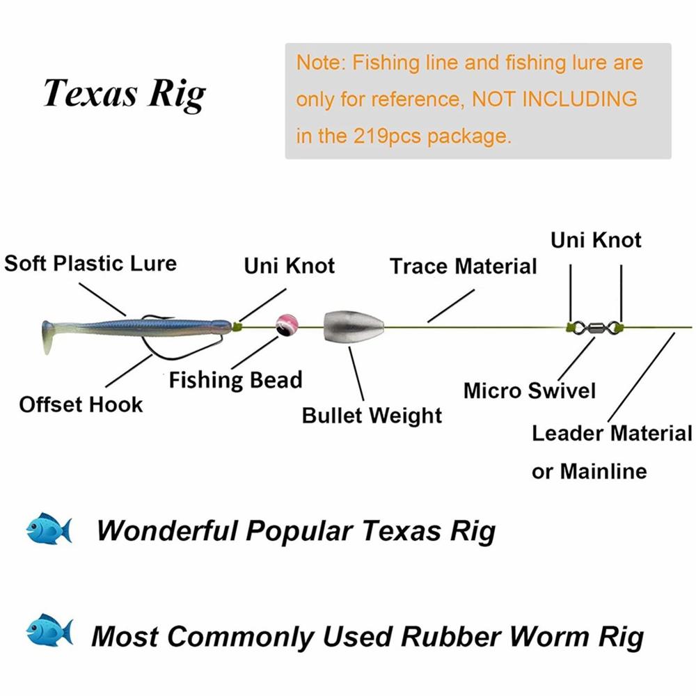 219 шт. грузила для рыбалки, рыболовные бусины, крючки, грузила-пули, каролинская оснастка, комплект оснастки Texas, аксессуары для рыбалки