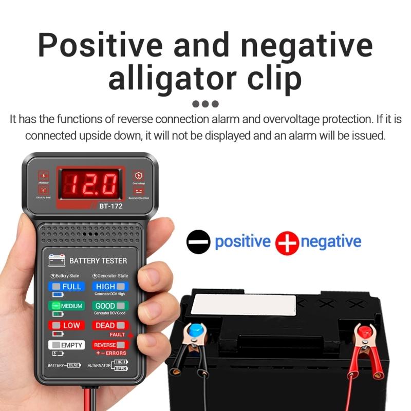 Автомобильный тестер-анализатор аккумуляторов BT172 Точный инструмент для измерения напряжения и тока для автовладельцев, технического обслуживания, диагностики