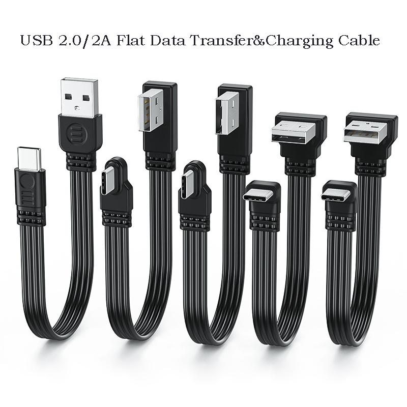 USB2.0 на Type C Разветвитель Дата-кабеля Угол вверх вниз влево вправо Провод Плоский Шнур USB C Передача Данных 2А Питание Синхронизация Удлинитель