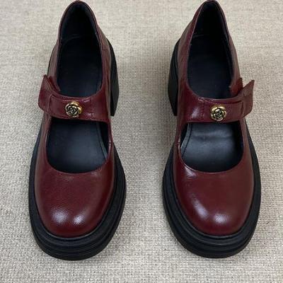 Рекомендация менеджера магазина! Модный темперамент круглый носок липучка мелкий вырез толстая подошва камелия 2025 новая обувь Мэри Джейн