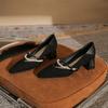 High Temperament Thick Heel Small Square Head Shallow Mouth Pearl Chain Comfortable Two Wear Women's Suede Mary Jane Single Shoes Women