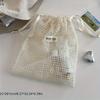 Mesh Embroidered Daisy Drawstring Storage Bag - Cute Lightweight Travel Organizer for Skincare & Toiletries, Beige, Hand Wash Only