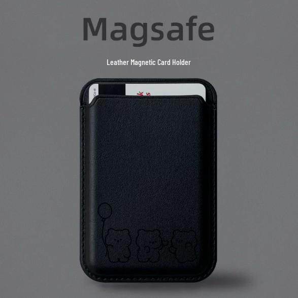 Чехол для телефона с держателем для карт MagSafe, кожаный, с шариком в виде медведя