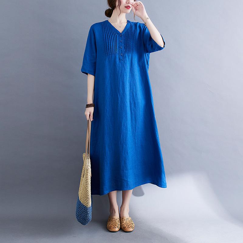 Women's Summer Five-point Sleeve Foreign Air Age Reduction Fashion Dress Women's Casual V-neck Thin Over The Knee Dress