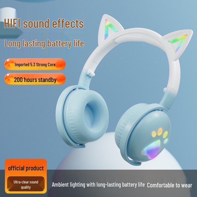 Трансграничные Bluetooth-наушники с RGB-подсветкой и ушками кошки KE-28 с микрофоном