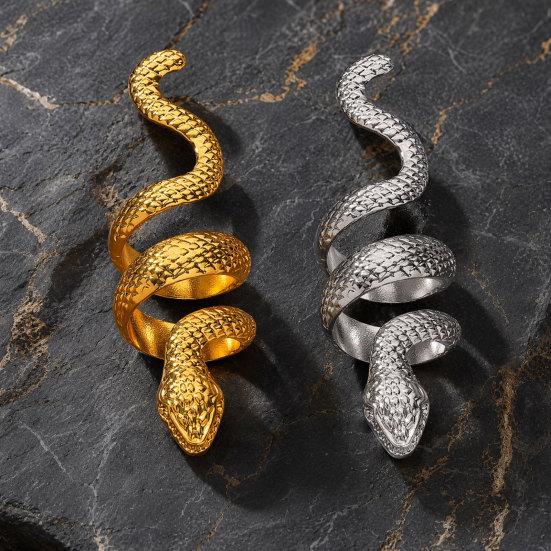 Exaggerated Snake Print Finger Band, Adjustable Open Snake Ring, Three-Dimensional Winding Design Animal Ring for Jewelry Gift