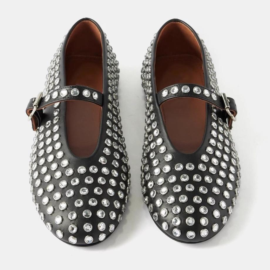 Европейские и американские женские туфли большого размера с бриллиантами 2025 г. новые 35-43 импортные туфли на плоской подошве женские туфли с одной лямкой женские туфли