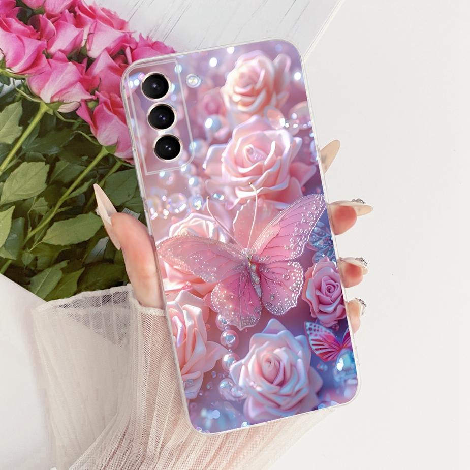 Чехол для Samsung Galaxy S21 Plus S21 FE Роскошный Чехол с Рисунком Цветов и Бантом Мягкий Силиконовый Чехол Для Samsung S21 Ultra S 21 S21+ Сумки