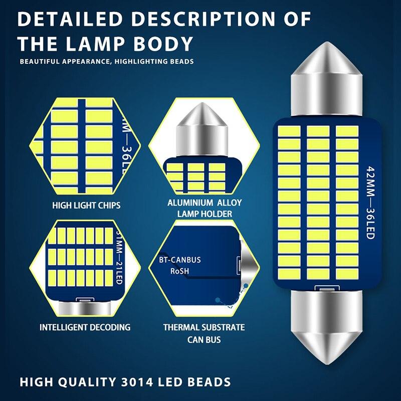 10 шт. светодиодная гирлянда C5W 31 36 39 41 мм 4014 чипы светодиодные Canbus C10W автомобильный светодиодный внутренний светильник для чтения плафон 12 В