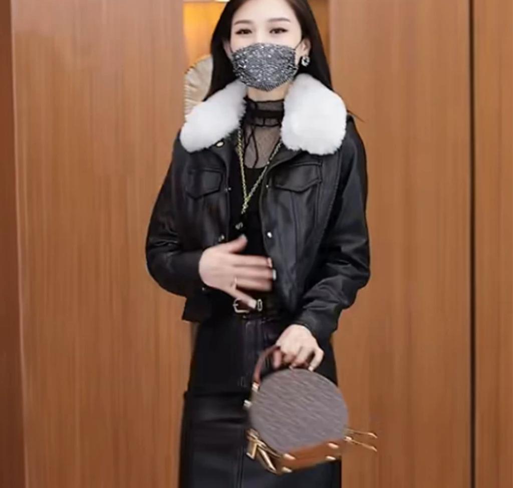 Короткая кожаная куртка из бархата, женские топы, осень и зима, новый модный костюм, юбка, маленькая кожаная юбка