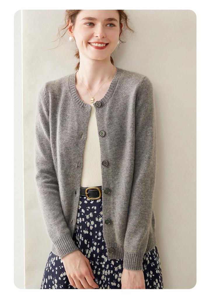 2024 Autumn/Winter Women's Cashmere Cardigan: Round Neck, Loose, Versatile Knitwear Sweater and Wool Coat