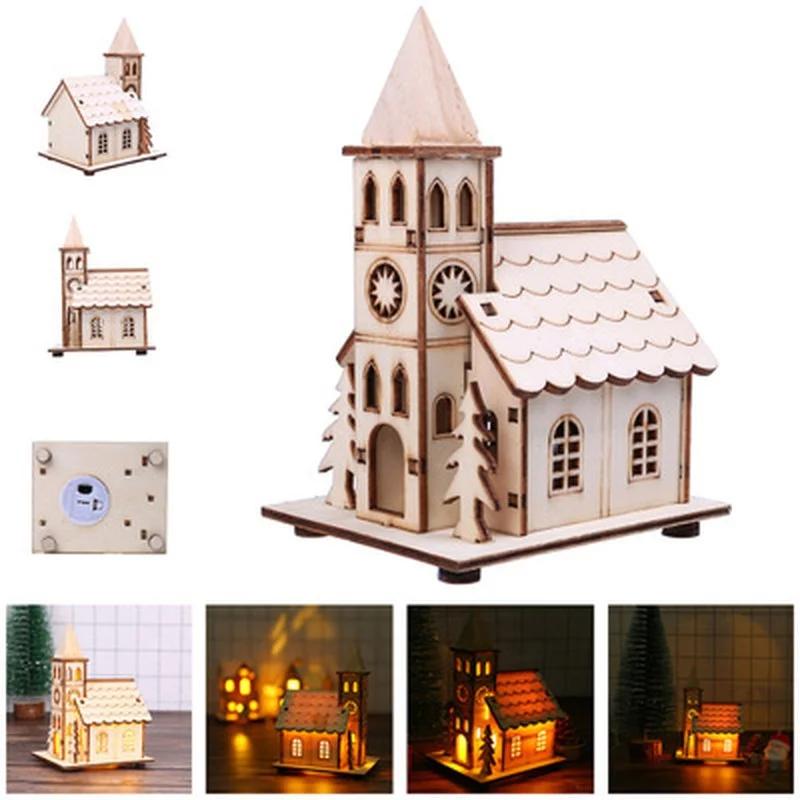 New Festival Led Light Wood House Christmas Tree Decorations For Home Decoration Wooden House DIY Gift Window Decoration