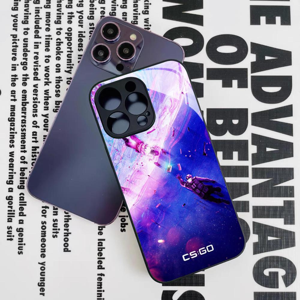 Игровой Чехол для Телефона C-Counter-Strike CS2 для Iphone 16 15 14 12 11 13 Pro Max Mini 8 X Xr Xs Puls Черное Стеклянное Покрытие
