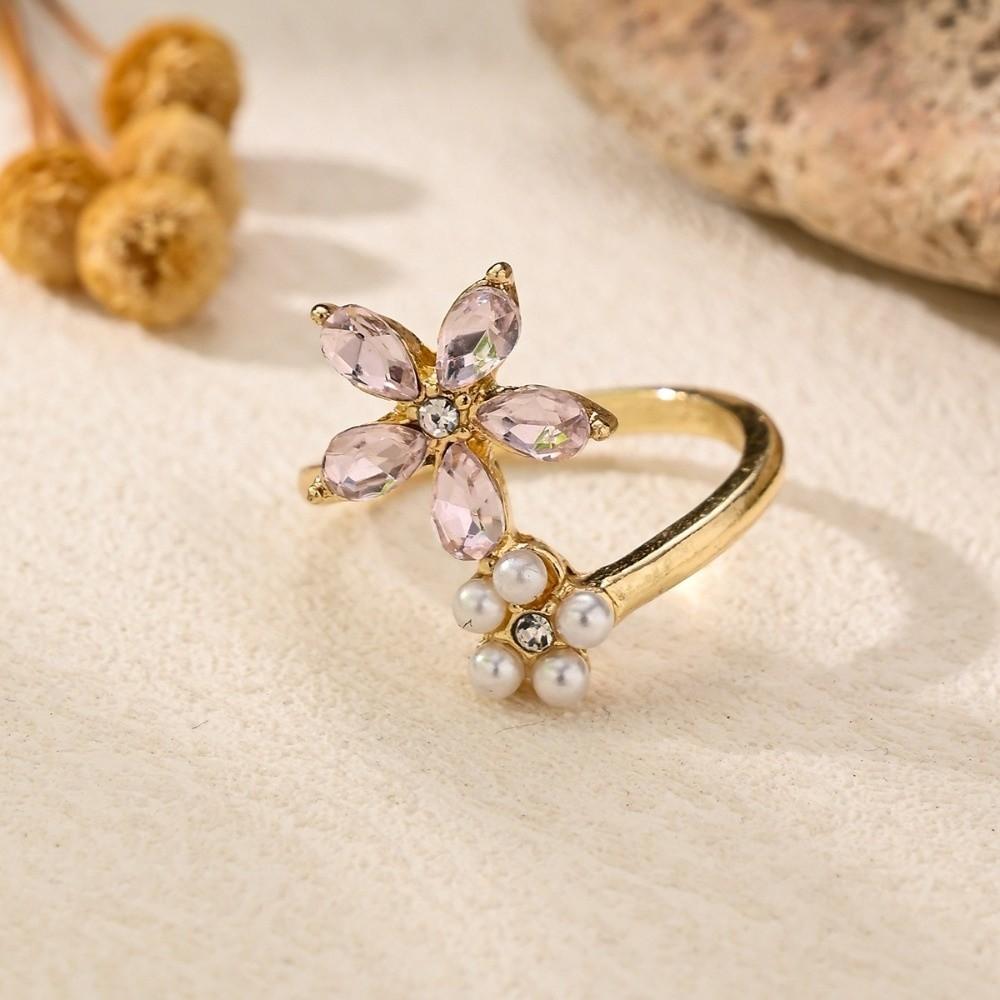 4 pcs Light Luxury Opening Finger Ring Crystal Finger Jewelry Sweet Rhinestone Flower Rings Girls