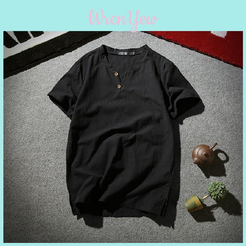 Exquisite 2018 Summer Japanese Linen Short-sleeved T-shirt For Men With Retro Appeal