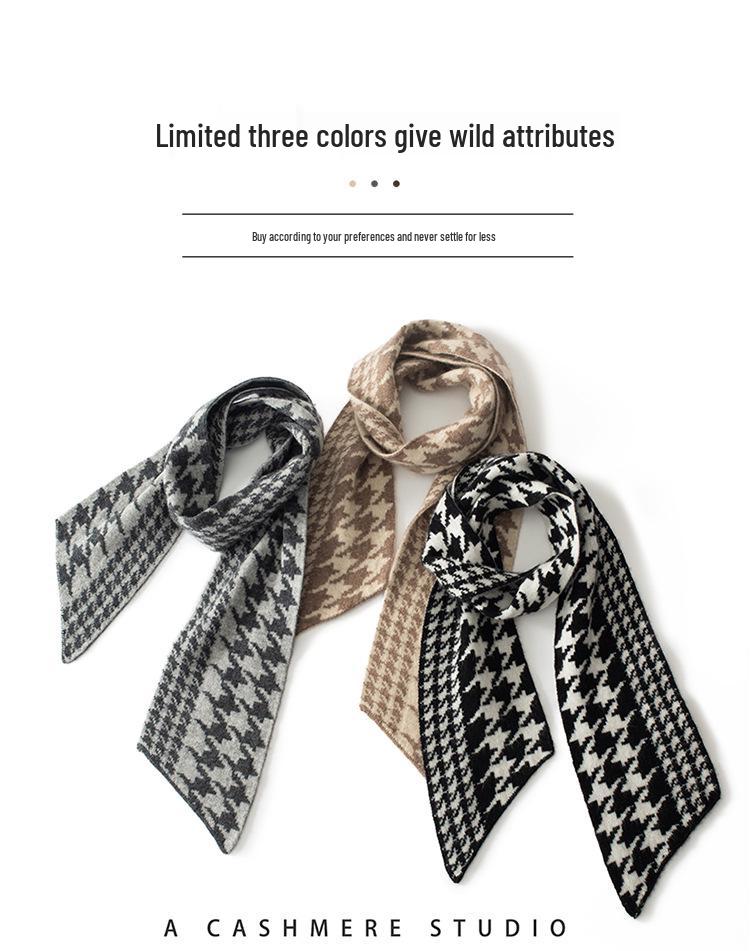 Unisex Korean Houndstooth Cashmere Scarf - Warm, Versatile Neck Warmer for Autumn/Winter