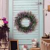 Artificial Spring Wreath PurpleFlower Wreath Eucalyptuses Flower Wreath for Front Door Wall Wedding Party Home