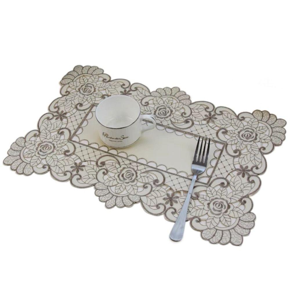 Большая вышитая кружевная салфетка из ткани, нескользящая, цветочная, подставка под обеденный стол, отель