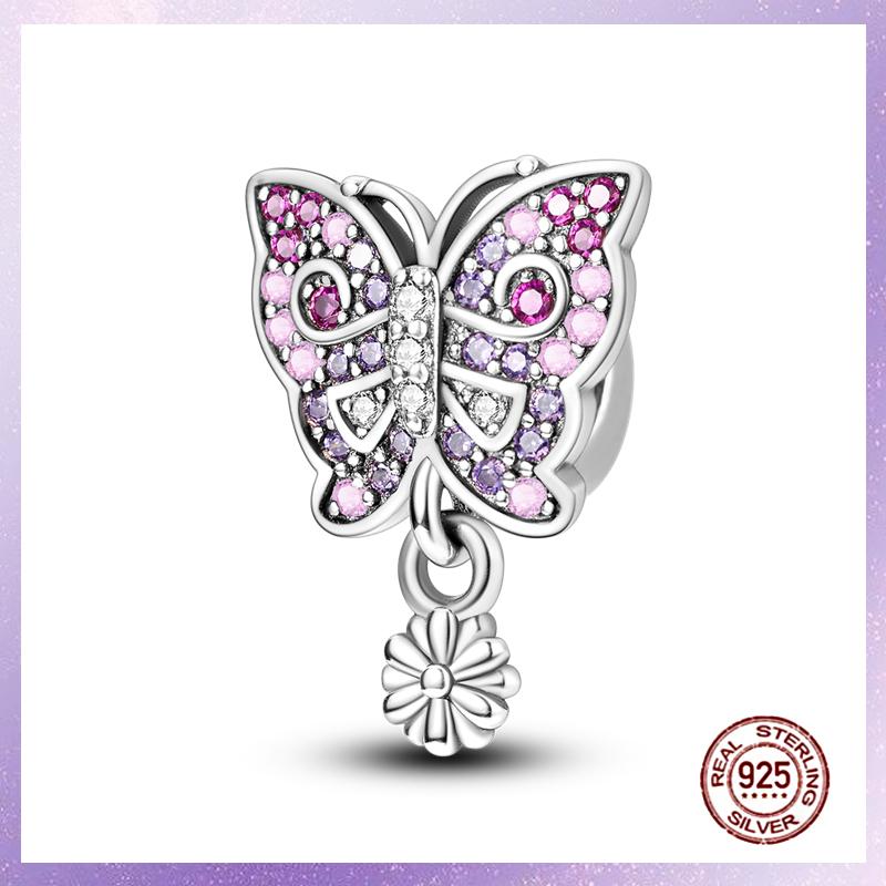 Фиолетовые Шармы Медный Fit Оригинальный Подвесной Браслет Бабочка Стекло Сердце Перо Клип Шарм Подвеска Светящаяся Бусина DIY Ювелирные Изделия