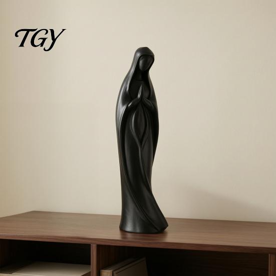 Holy Religious Decoration Praying Virgin Mary Statue, Minimalist Blessed Sculpture, Hand Painted Figure Prayer Figurine for Home Altar Desktop