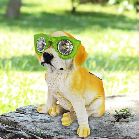 Солнечная статуя собаки в очках, смоляная солнечная лампа для щенка, садовый декор, солнечный светильник для собак, работающий на солнечной энергии, для дома, двора, патио, газона, дорожки