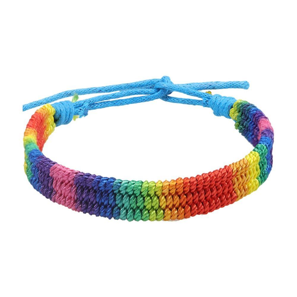 Classic Rainbow Braided String Bracelet Adjustable Bohemian Rope Woven Hand Chain Women