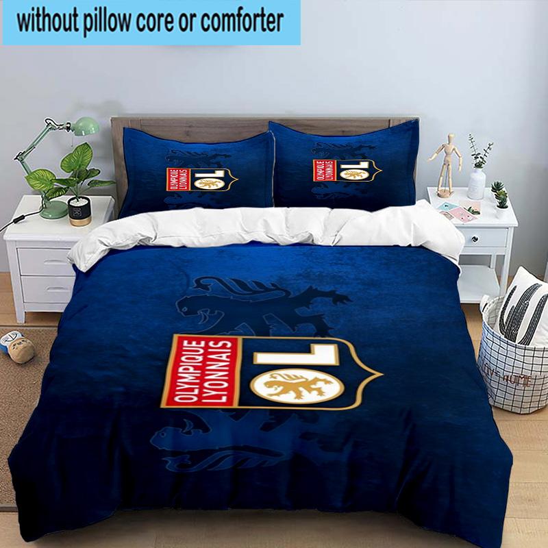 3pcs Lyon Football Crest Printed Bedding Set Duvet Cover Closure Includes 1 Duvet Cover & 2 Pillowcases Bedding Sets Home Decor Gifts