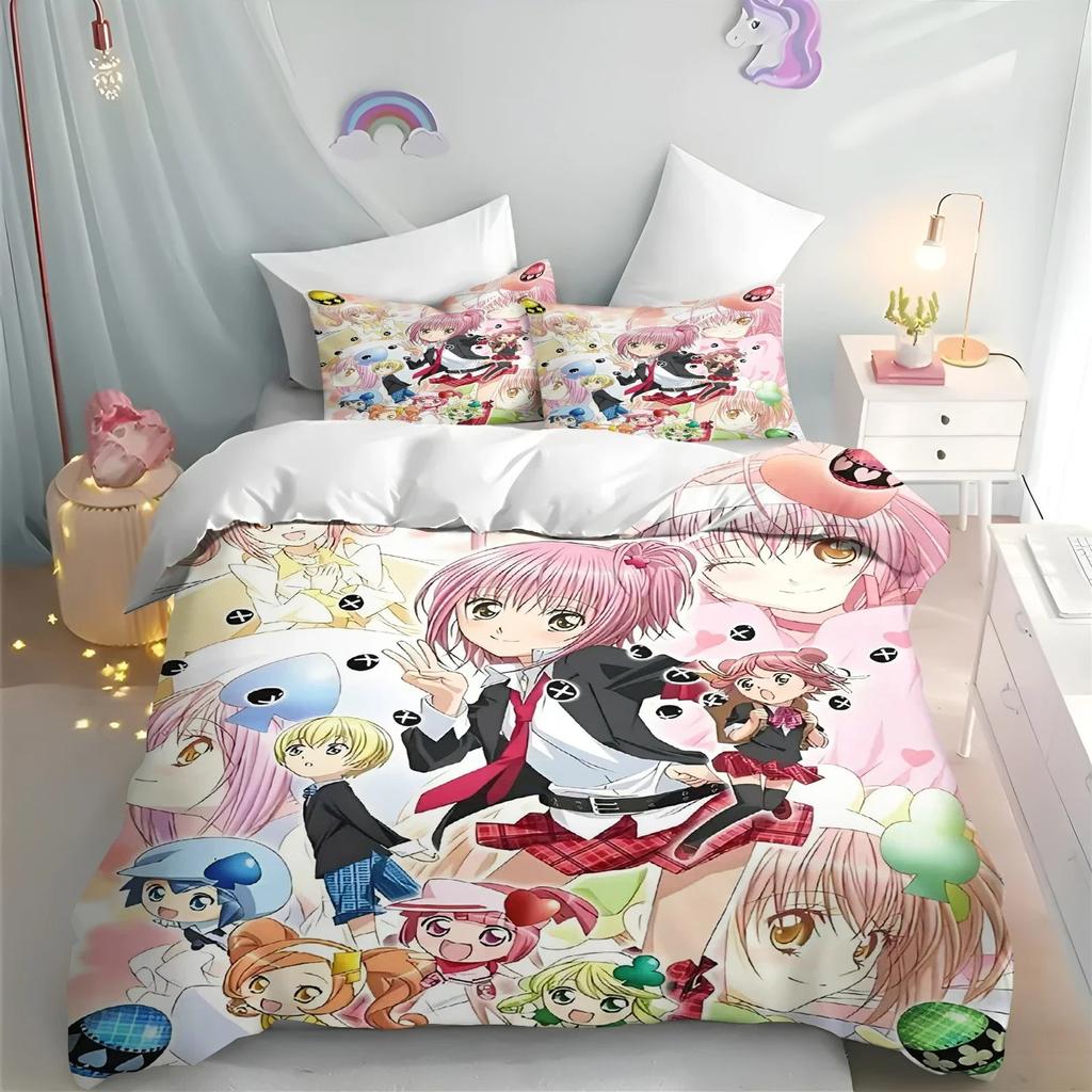 Мультяшная коллекция из 3 предметов: пододеяльник Shugo Chara, детский набор постельного белья Hinamori Amu, милый, полиэстер, мягкий, дышащий, одеяло, анимационный набор постельного белья