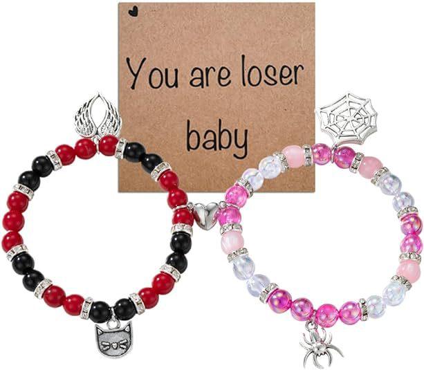 Spider Friendship Bracelets Matching Bracelets for Couple Best Friends Bff Magnet Heart Bracelets Goth Jewelry Gifts for Women