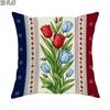 1pc 2D Flat Throw Pillow Covers Patriotic Summer Red Blue Tulips Floral Stripes Stars Vintage Style Soft Velvet Washable Pattern Pillow Covers for Liv