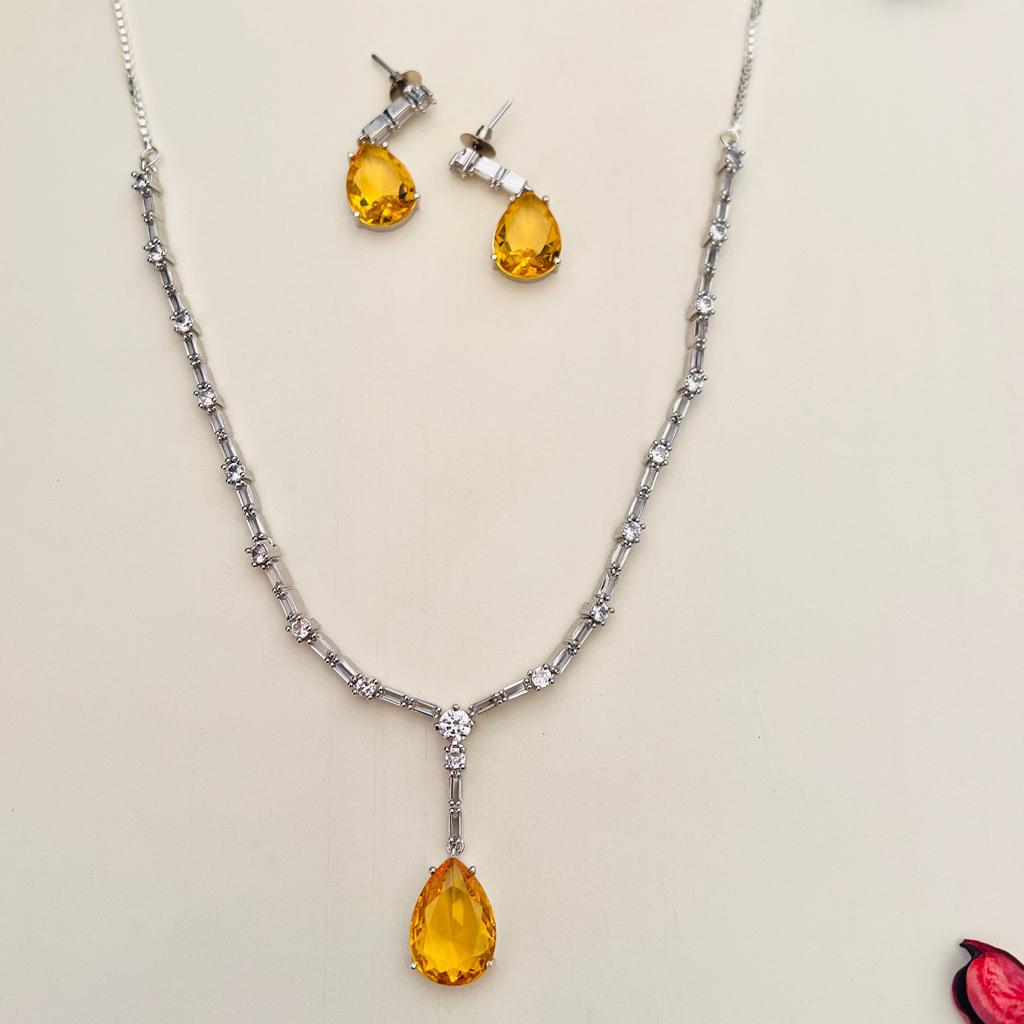 Silver Plated Diamond Round Necklace Set Diamond Necklace Set for Women