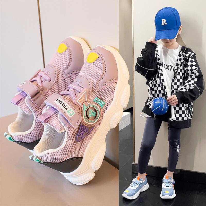 Детская сетчатая спортивная обувь осень новая для мальчиков и девочек на мягкой подошве кроссовки, детская повседневная обувь на липучке тренд