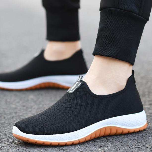 Мужская повседневная обувь, новая модная дышащая эластичная парусиновая обувь, удобные прогулочные туфли на плоской подошве, кроссовки