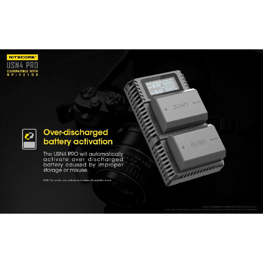 Зарядное устройство NITECORE USN4 PRO для аккумуляторов камеры, двухслотовое, USB-C, быстрая зарядка QC, для Sony NP-FZ100, активация глубоко разряженных аккумуляторов