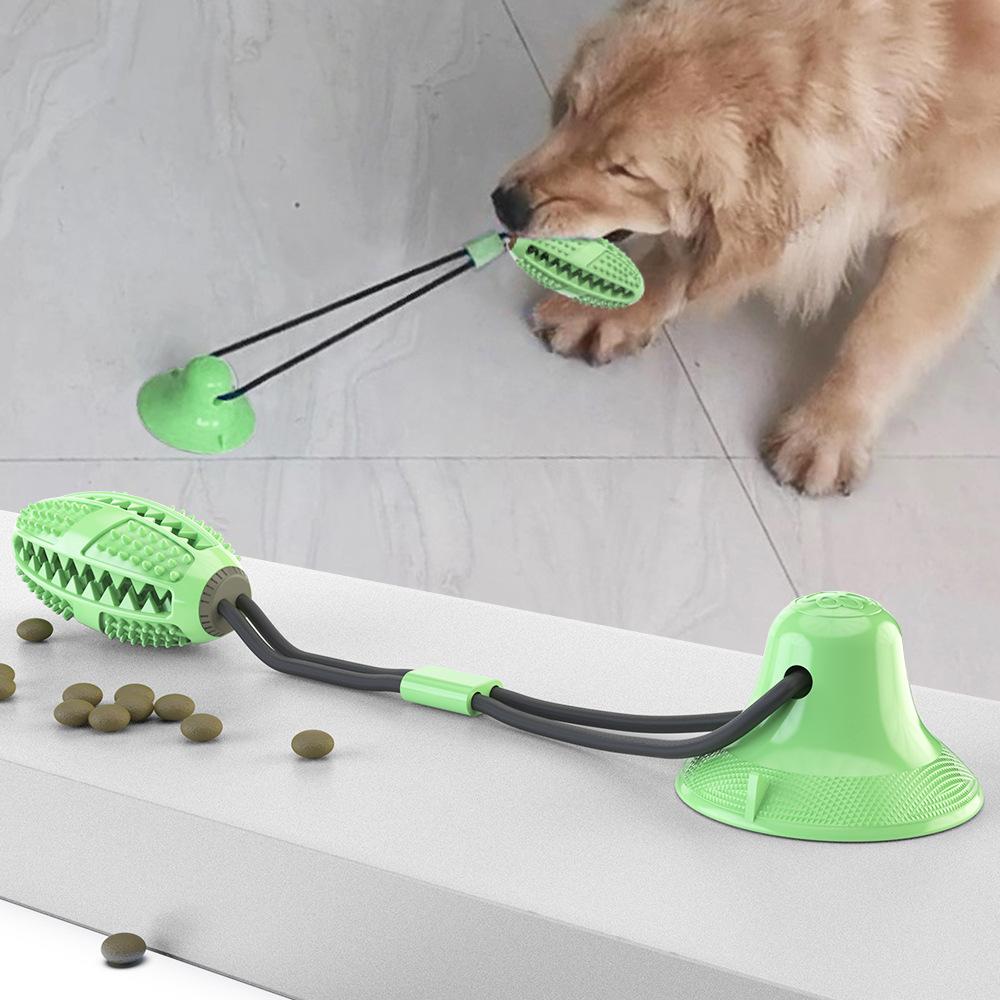 1PC Dog toys with suction cups, pull ropes, food-dispensing balls, and TPR pet teething toys.