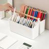Настольный пластиковый контейнер с деревянной ручкой, органайзер для художественных принадлежностей с регулируемыми разделителями, корзина для косметики, сумка для хранения цветных карандашей и кистей