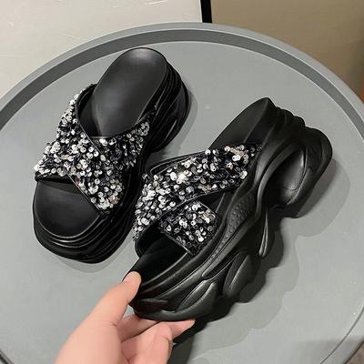 Модные женские сандалии Женские 9 см Летние с открытым носком Блестящие сандалии Туфли для платья Женские сандалии на высоком каблуке Сандалии на платформе Клиновидные каблуки Женские