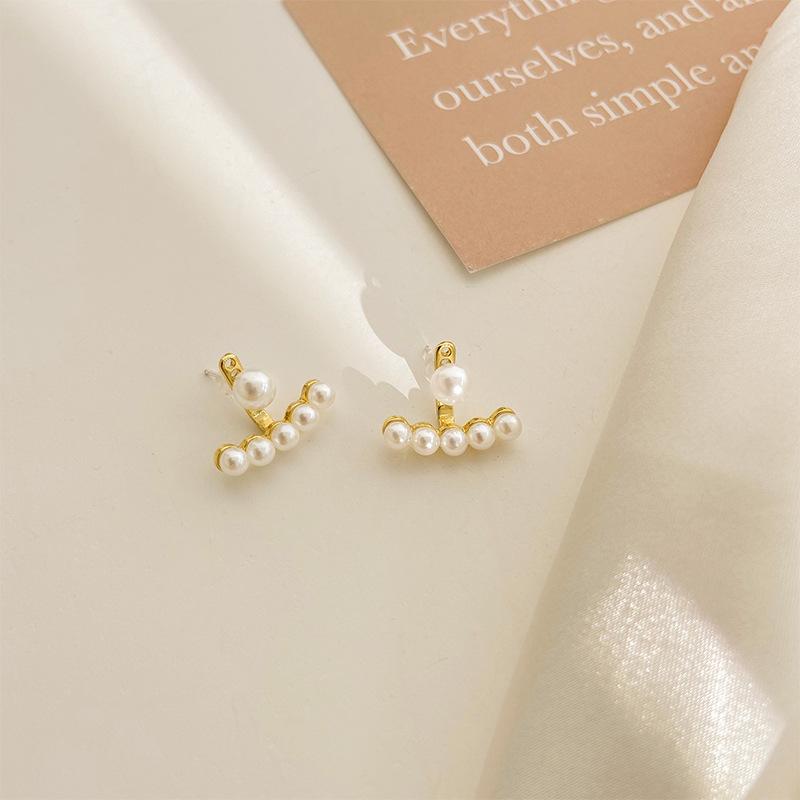 Серьги-гвоздики из серебра 925 пробы с жемчугом Dongdaemun Purchasing Fashion Temperament Серьги-гвоздики Простые висячие серьги с задней стороны для ношения в два приема