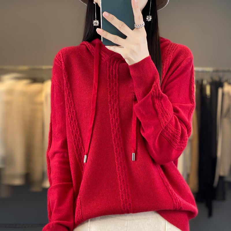 INDFS Женская мода повседневная осень-зима однотонный принт длинный рукав с капюшоном свитера