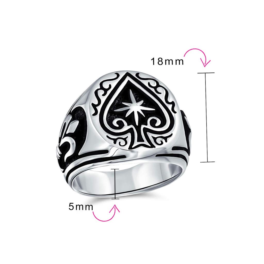 Старинное гравированное кольцо Good Luck Gambler Las Vegas Lucky Star Casino элегантное черное кольцо с пикой для мужчин из стерлингового серебра .925