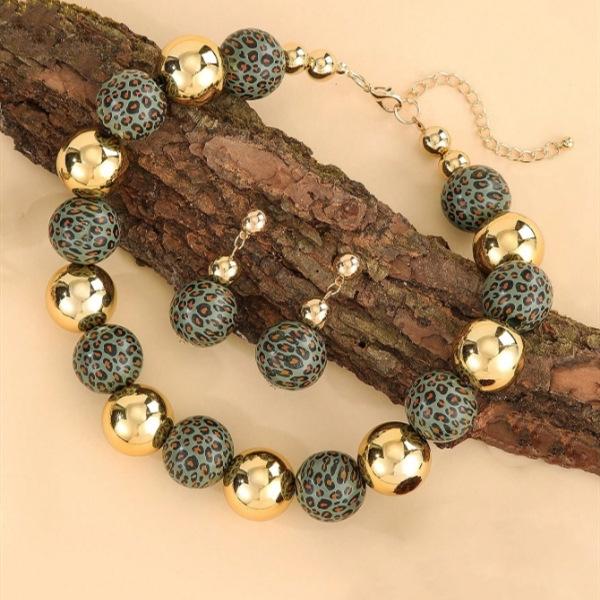 Леопардовый принт круглые бусины пэчворк ожерелье серьги для женщин ювелирные аксессуары