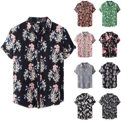 Мужская летняя повседневная рубашка с цветочным принтом в гавайском стиле с коротким рукавом для пляжного отдыха