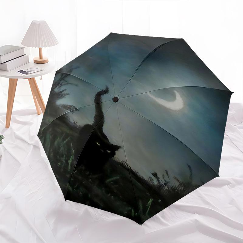 Moonlit NightSilhouette Cat Automatic Folding umbrella Compact 8 rib Design,Unique Style,Suitable for Everyday Outdoor Use,Perfect Gift