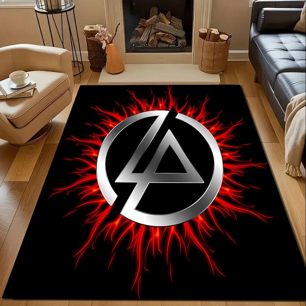 Fiery Silver Logo on Black Patterned carpet, non slip mat suitable for living room and bedroom sofas